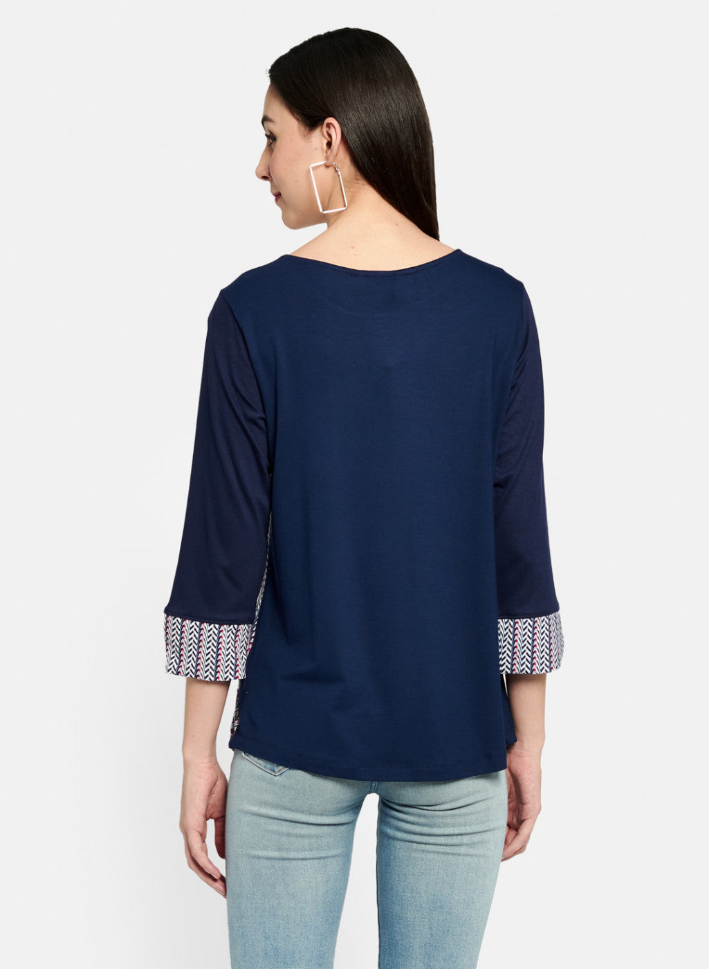 Womens Navy Blue Printed Top