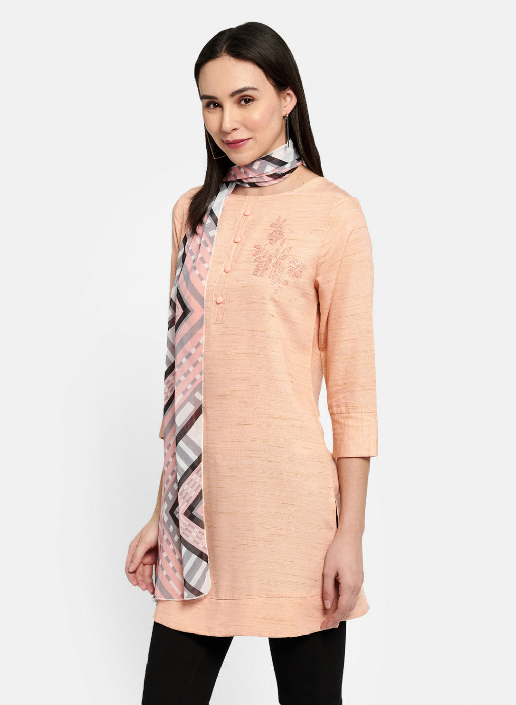 Womens Peach Embroidered Tunic