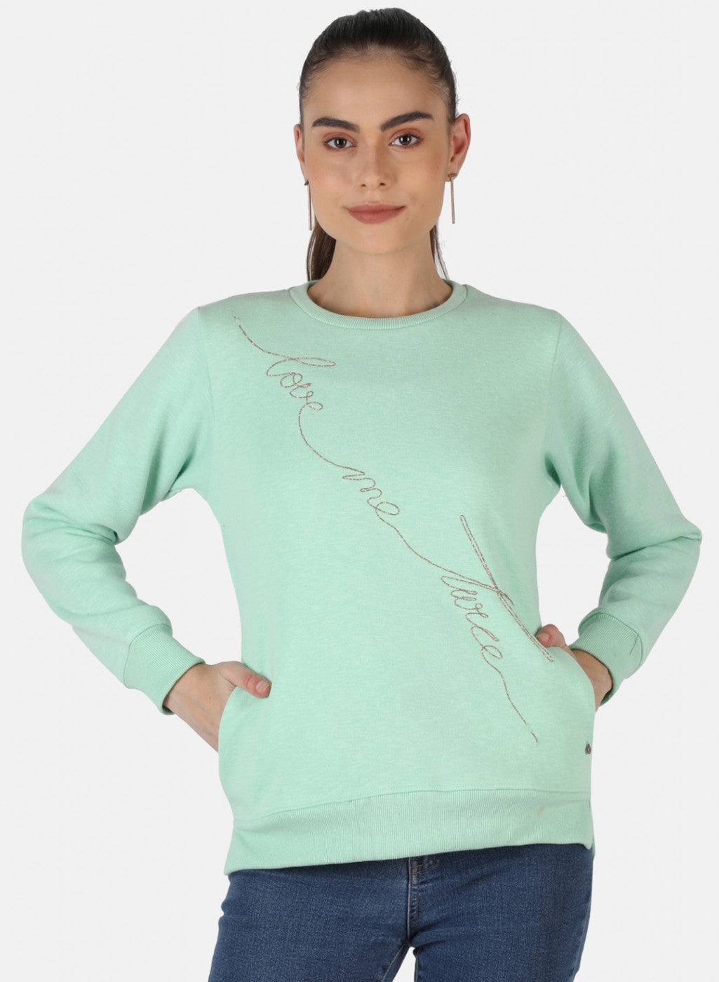 Women Green Embroidered Sweatshirt