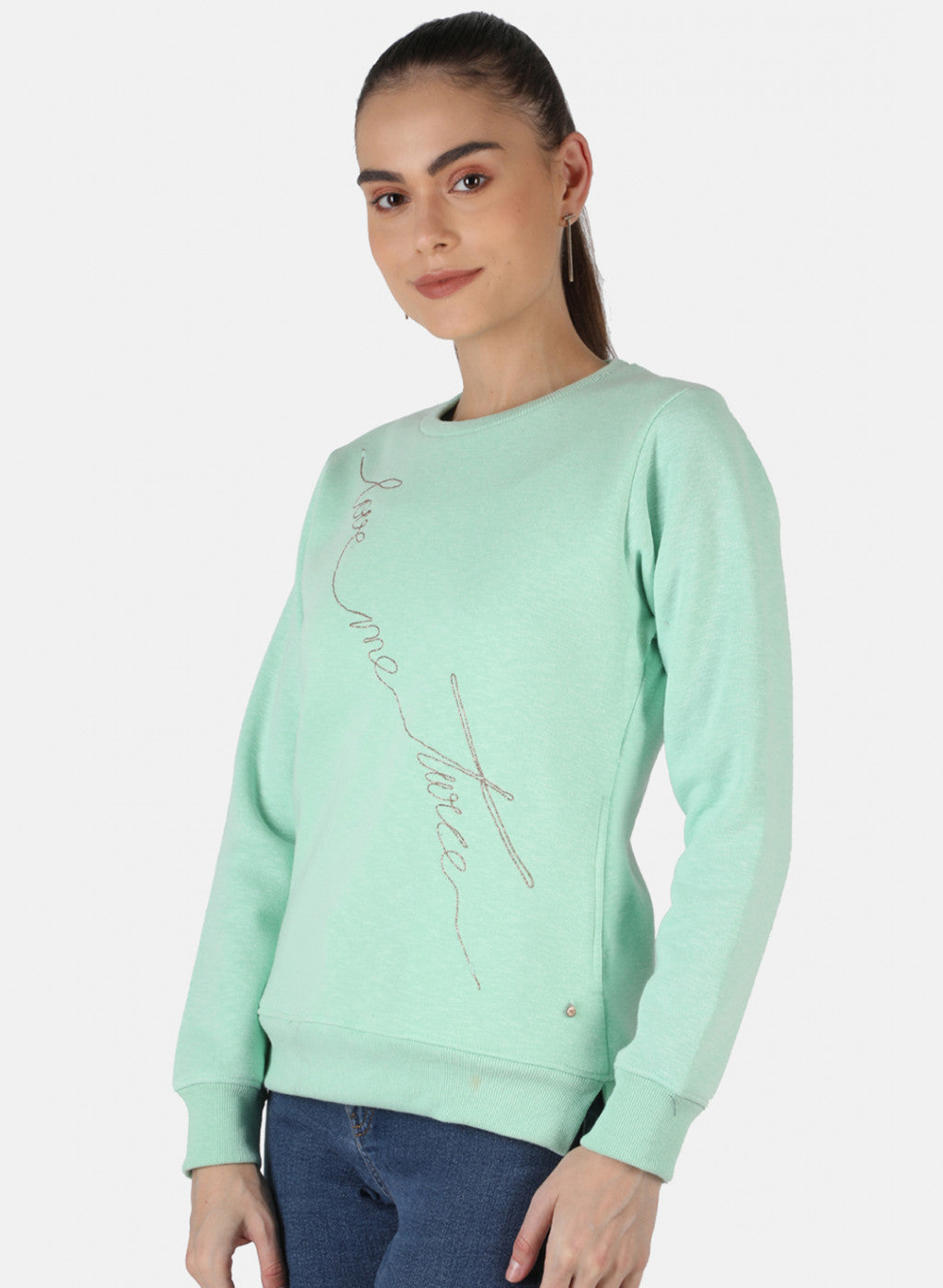 Women Green Embroidered Sweatshirt