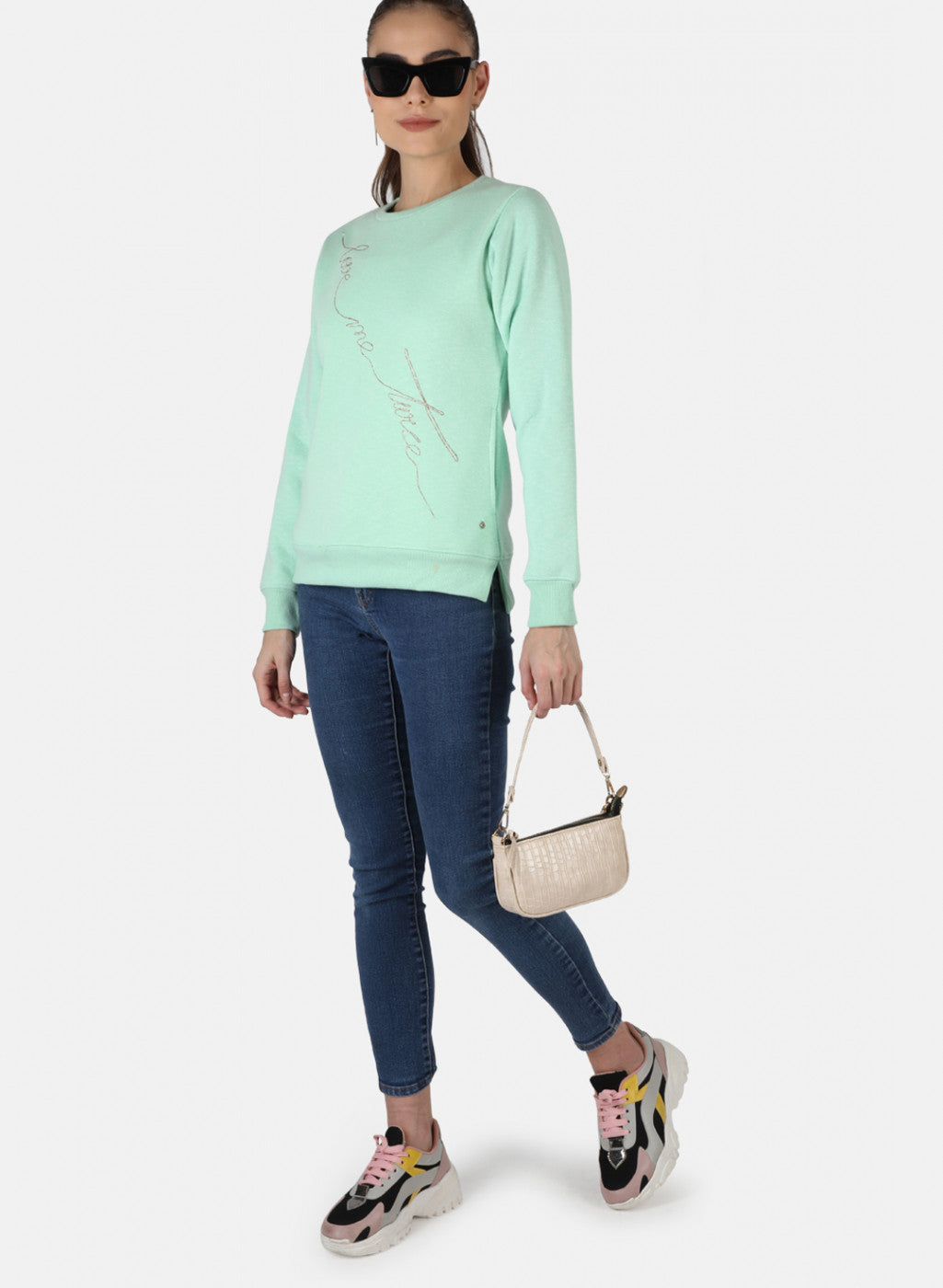 Women Green Embroidered Sweatshirt