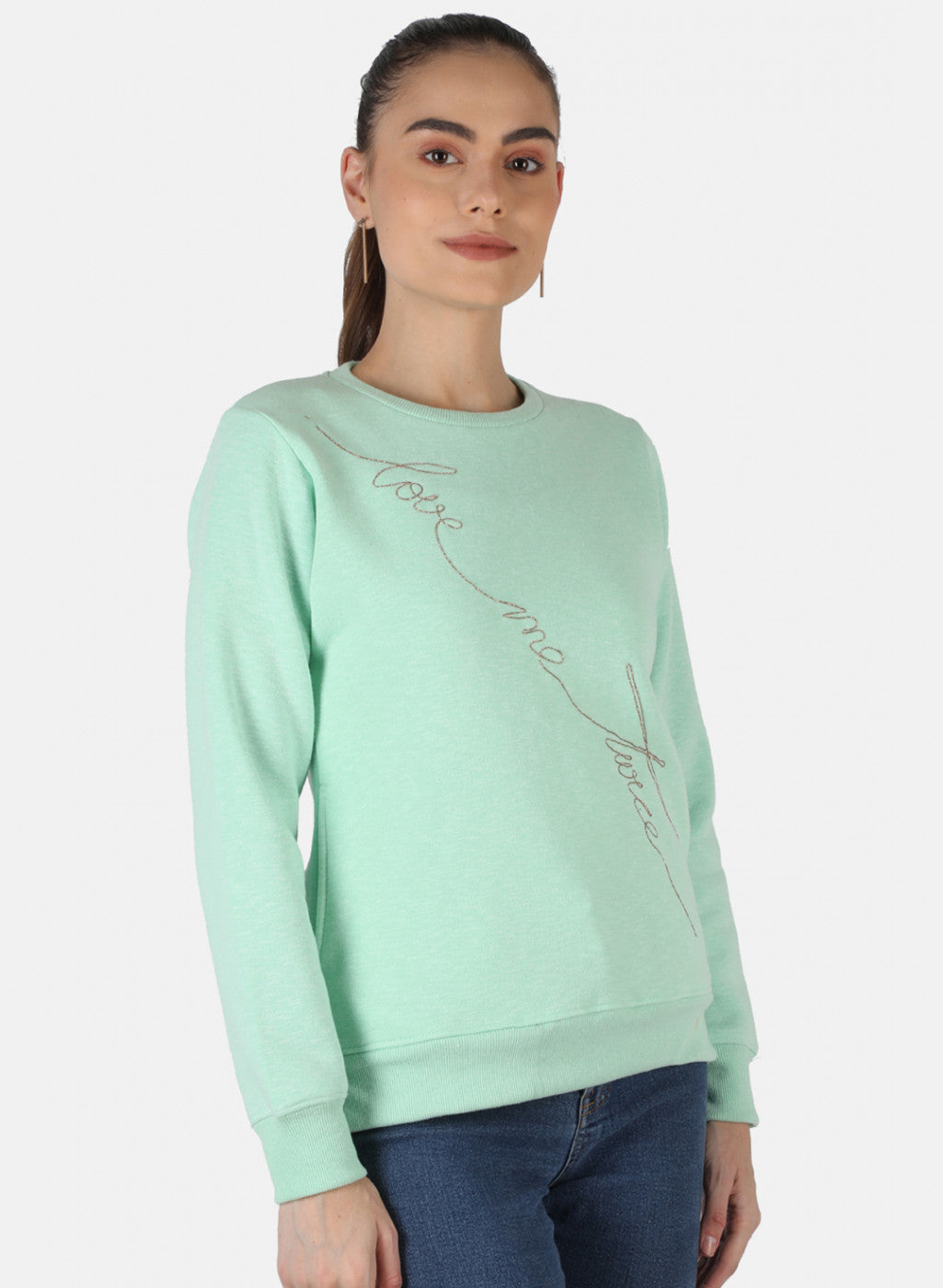 Women Green Embroidered Sweatshirt