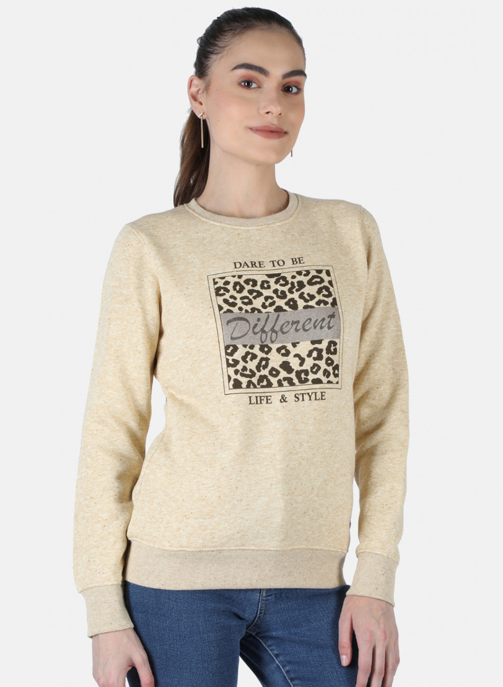 Women Khaki Printed Sweatshirt