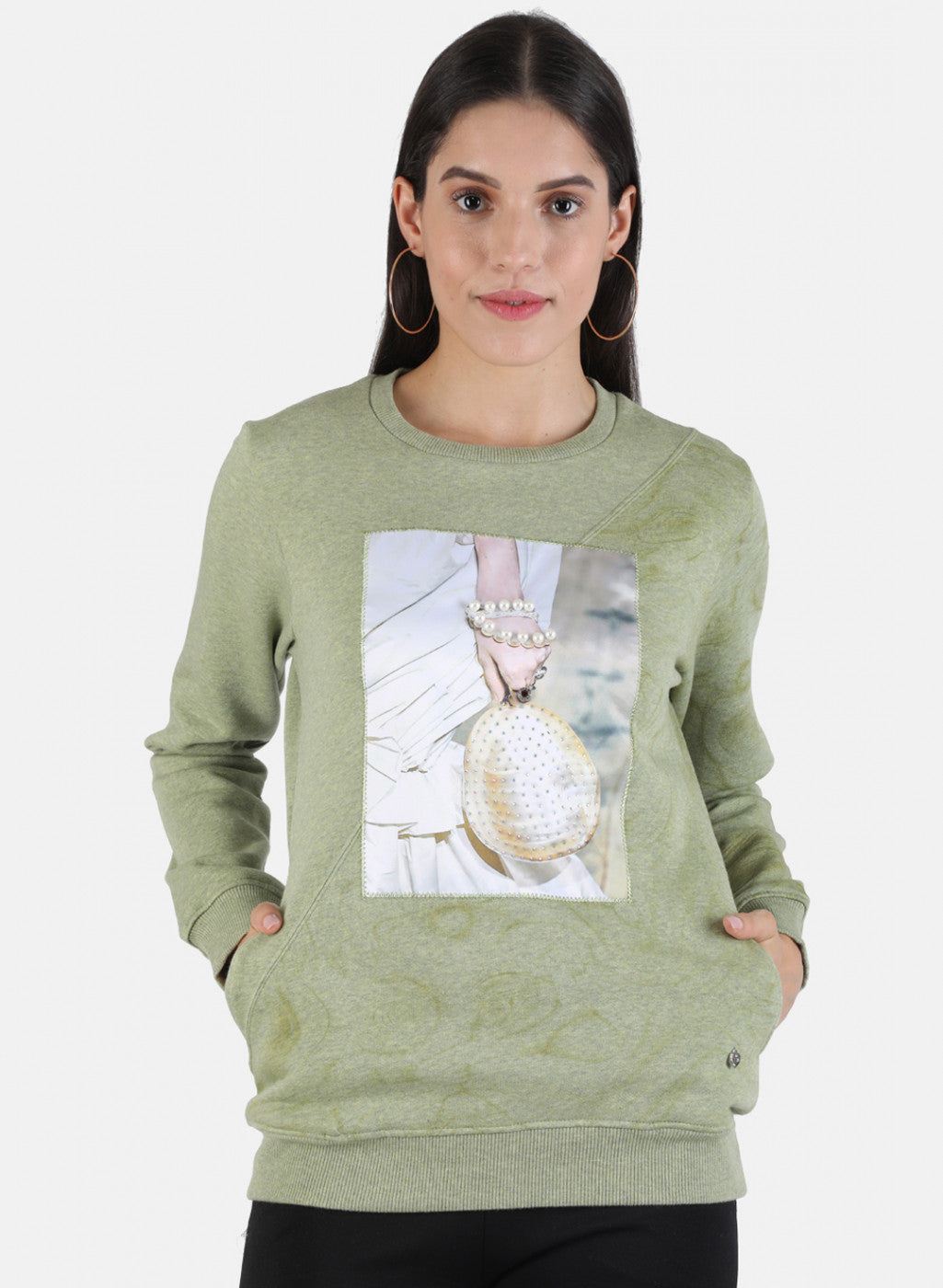 Women Green Printed Sweatshirt