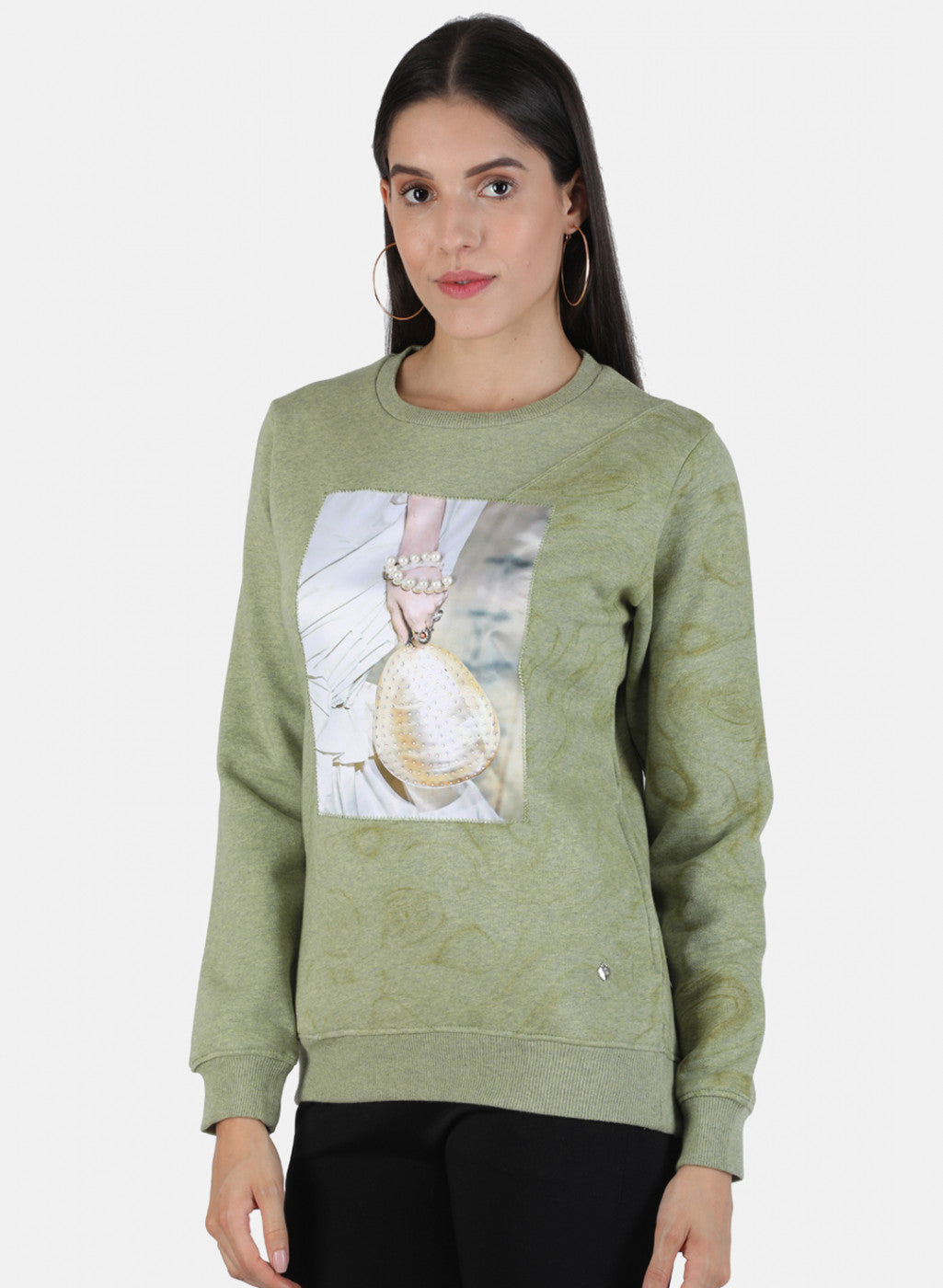 Women Green Printed Sweatshirt