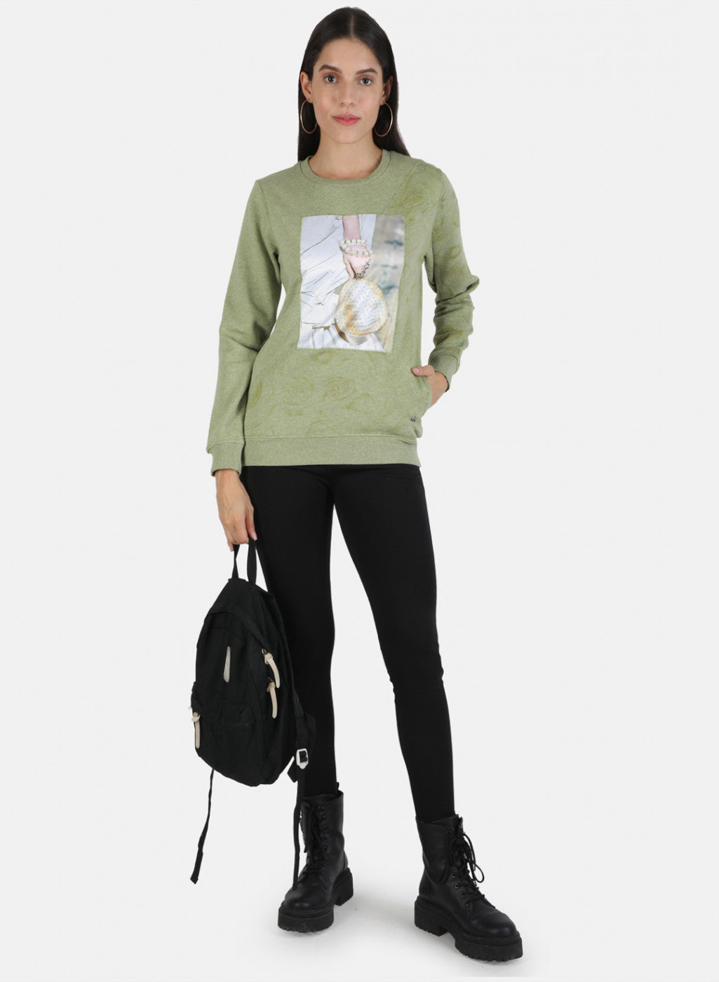 Women Green Printed Sweatshirt