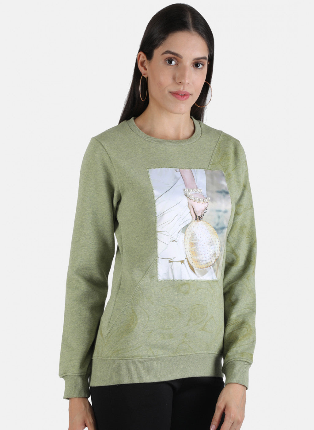 Women Green Printed Sweatshirt