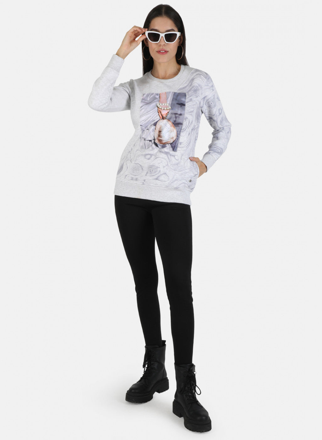 Women Beige Printed Sweatshirt