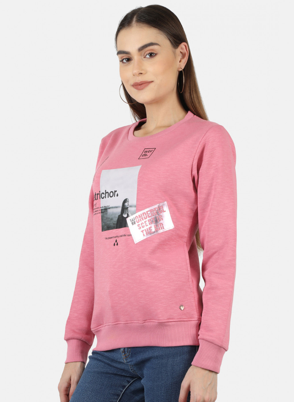 Women Pink Printed Sweatshirt