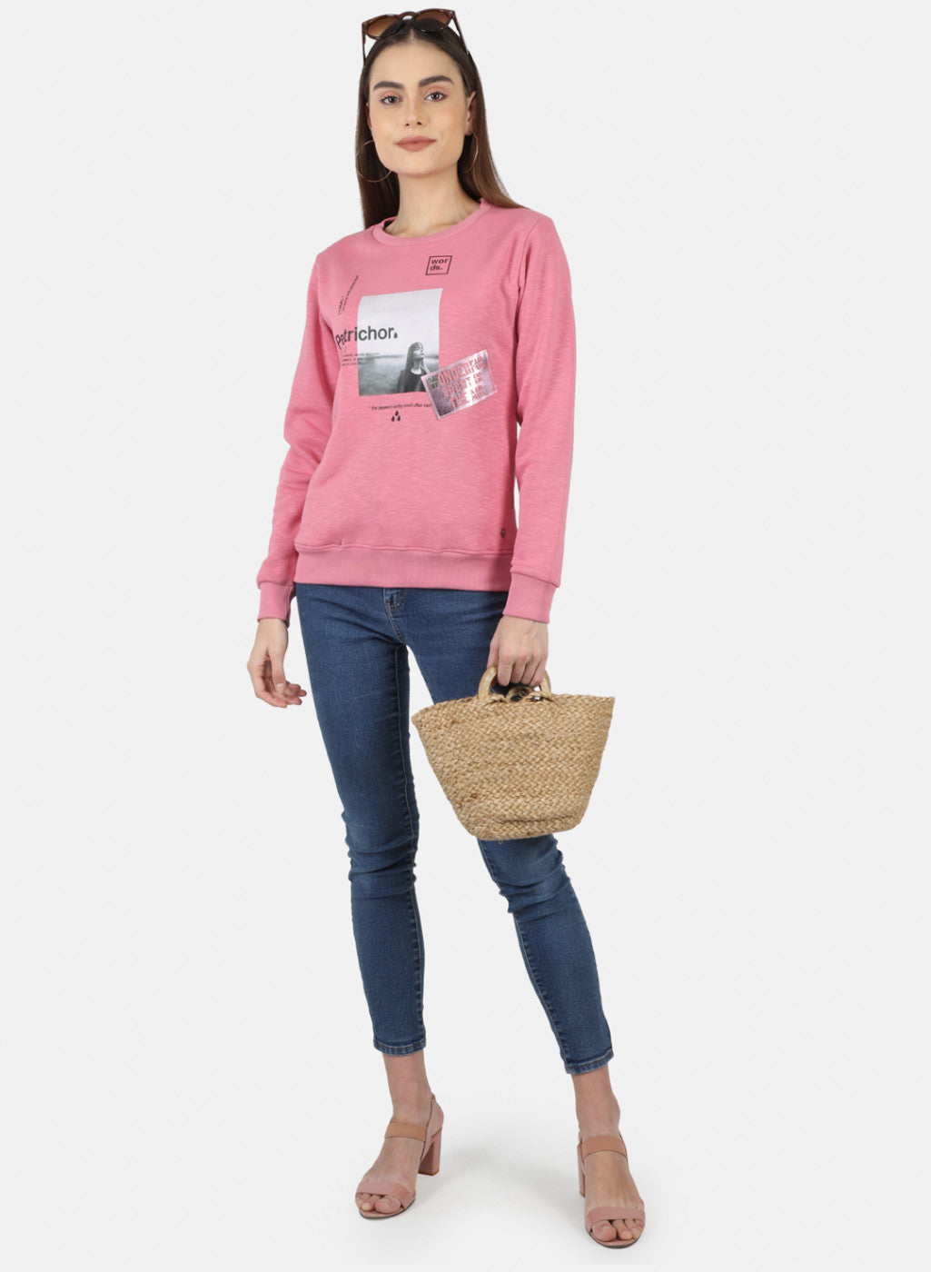 Women Pink Printed Sweatshirt