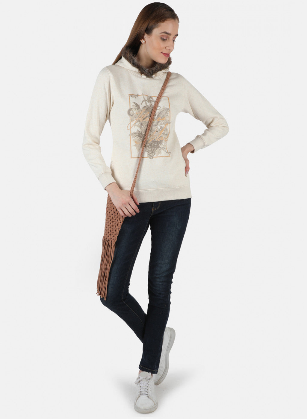 Women Beige Printed Sweatshirt