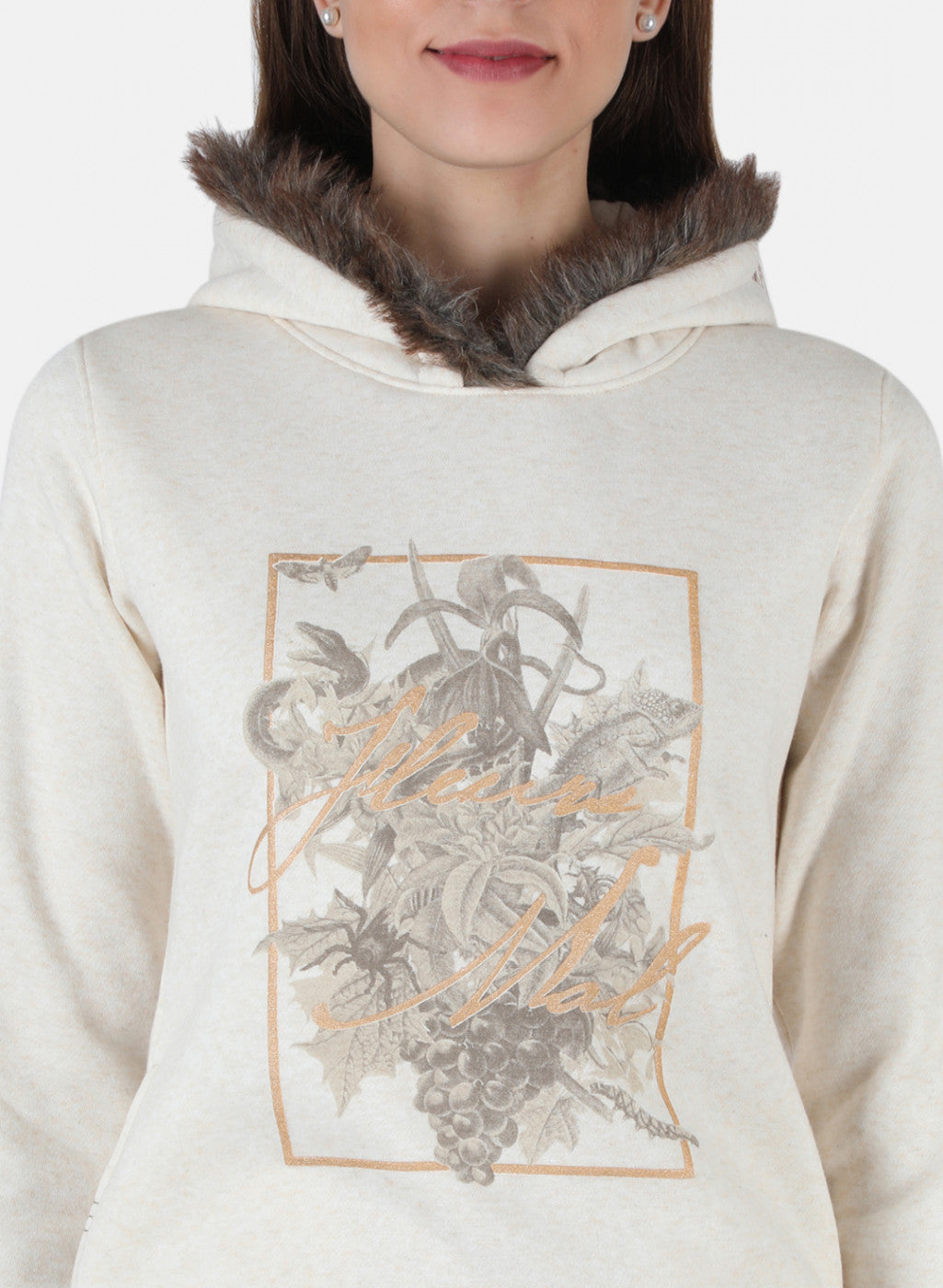 Women Beige Printed Sweatshirt