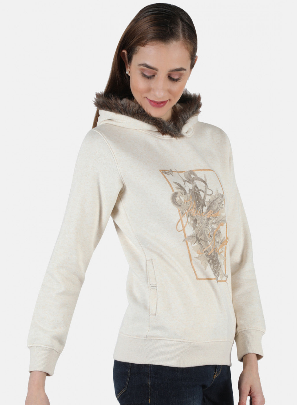 Women Beige Printed Sweatshirt