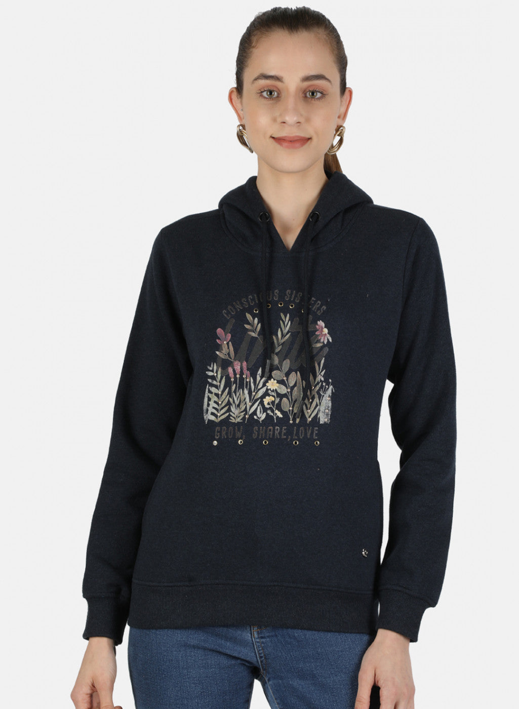 Women Navy Blue Printed Sweatshirt