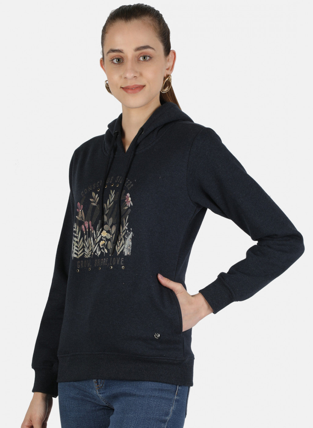 Women Navy Blue Printed Sweatshirt