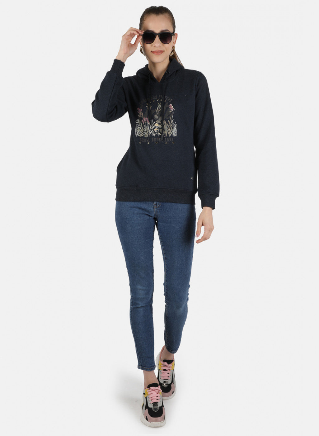 Women Navy Blue Printed Sweatshirt