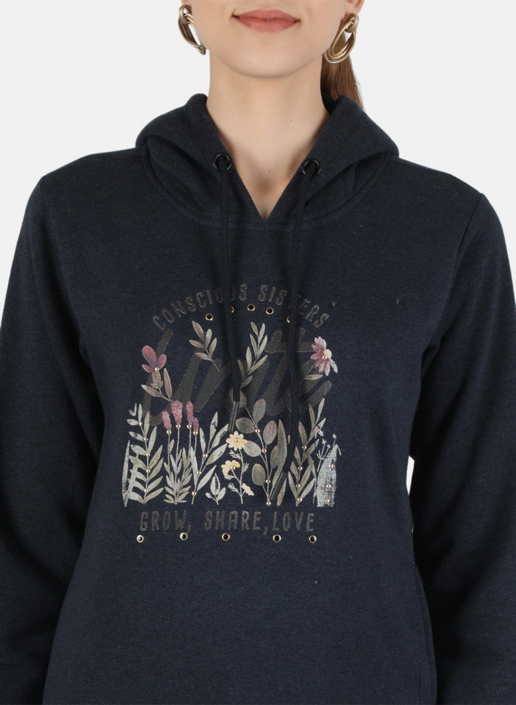 Women Navy Blue Printed Sweatshirt