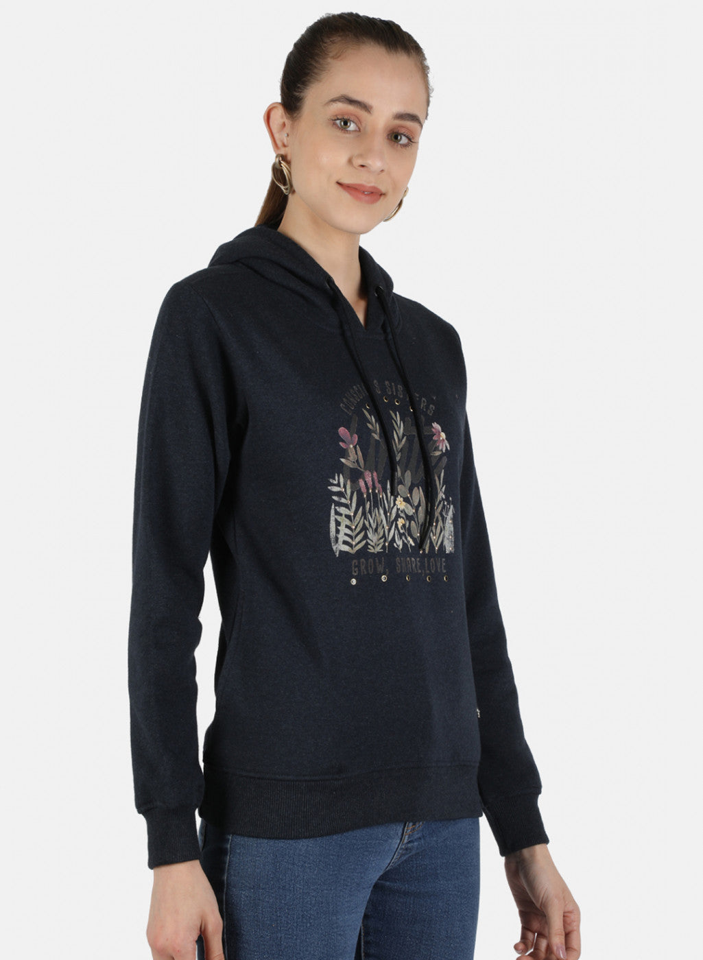 Women Navy Blue Printed Sweatshirt