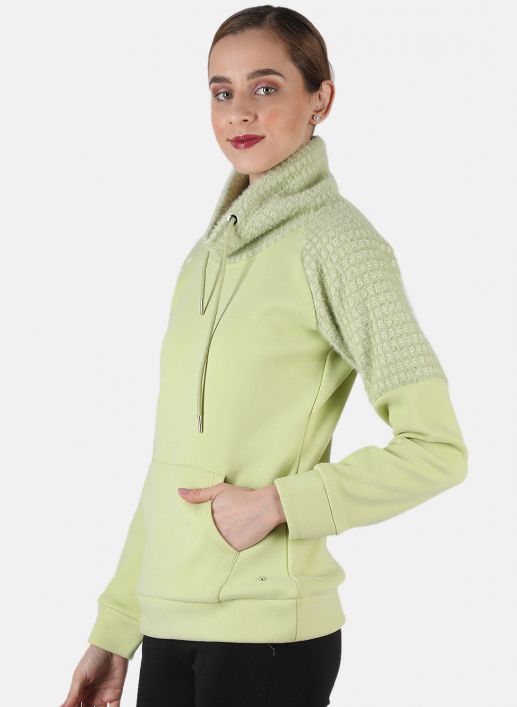 Women Green Solid Sweatshirt