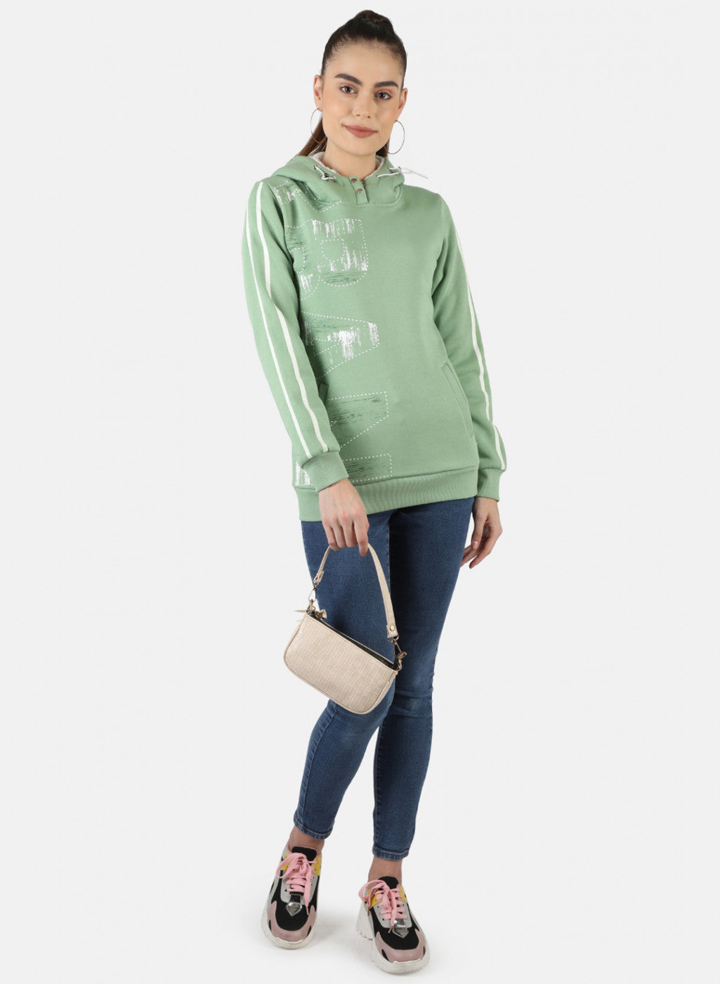 Women Green Printed Sweatshirt