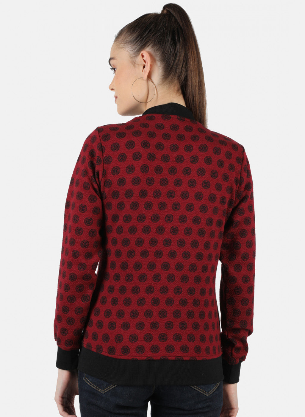 Women Maroon Jaquard Sweatshirt