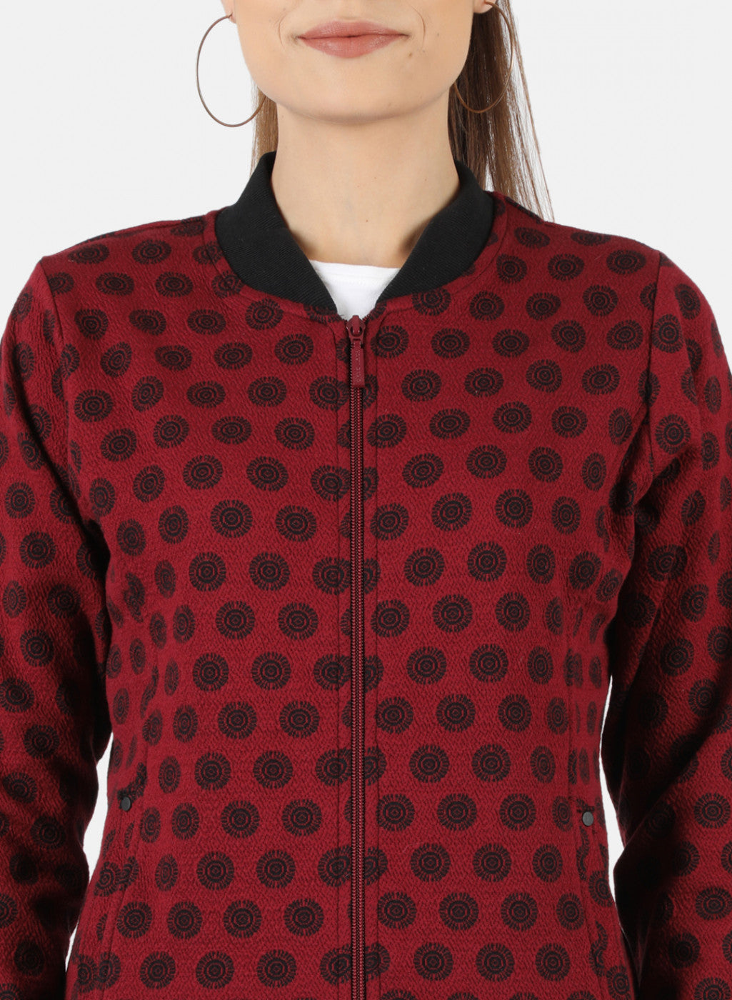 Women Maroon Jaquard Sweatshirt