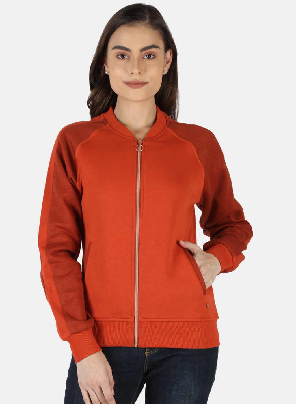 Women Orange Solid Sweatshirt