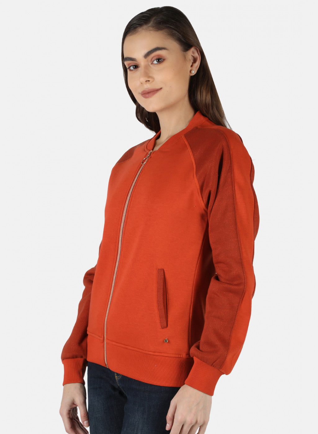 Women Orange Solid Sweatshirt