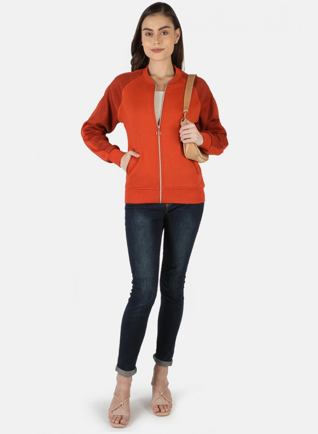 Women Orange Solid Sweatshirt