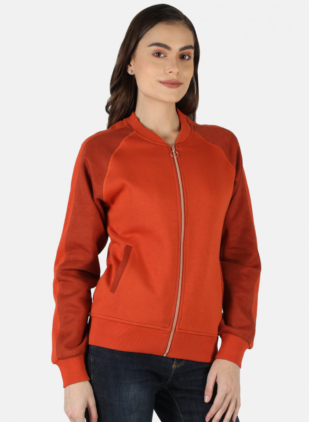 Women Orange Solid Sweatshirt