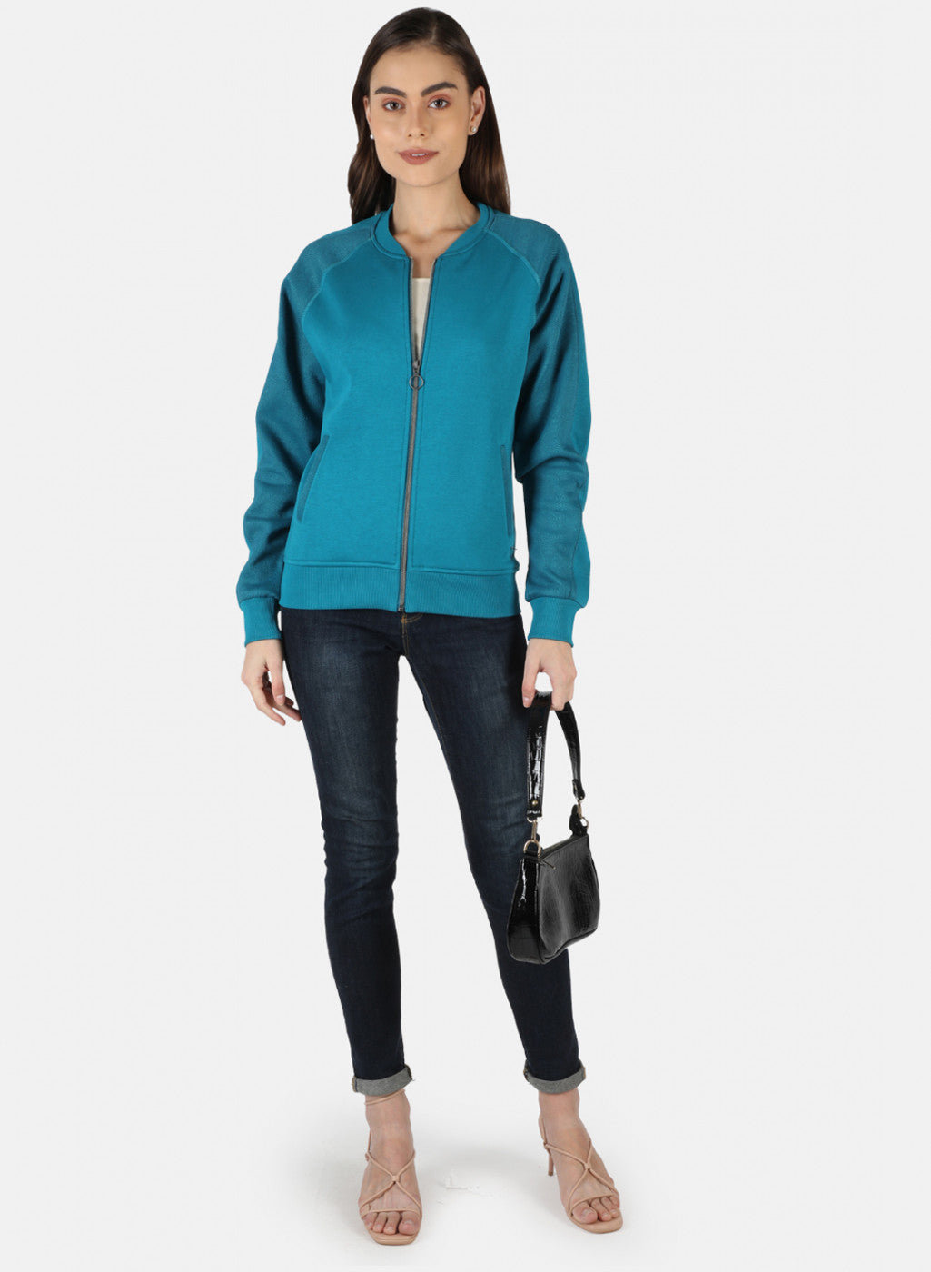 Women Blue Solid Sweatshirt