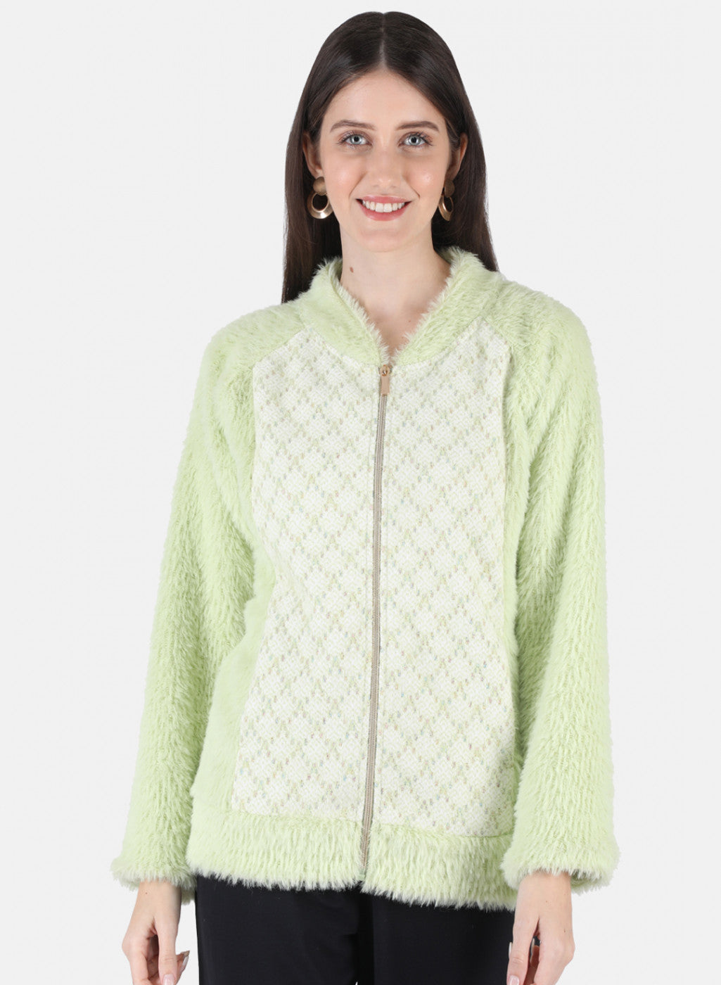 Women Green Jaquard Sweatshirt