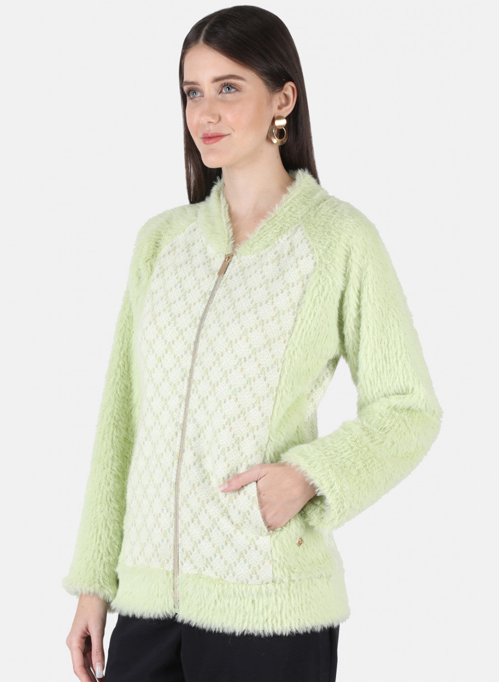 Women Green Jaquard Sweatshirt