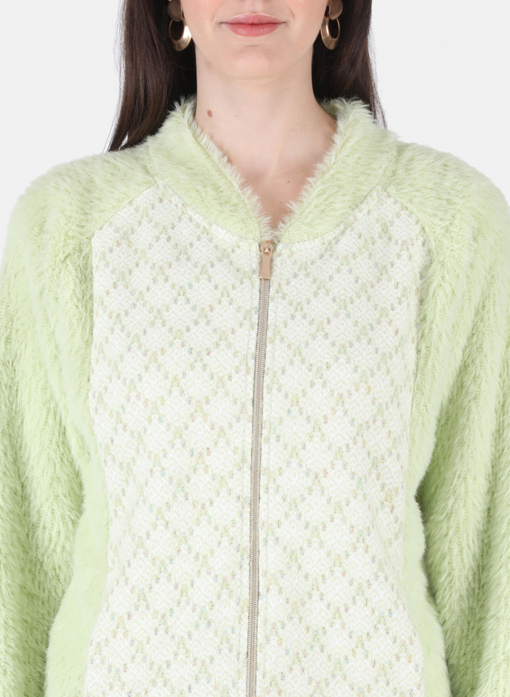 Women Green Jaquard Sweatshirt