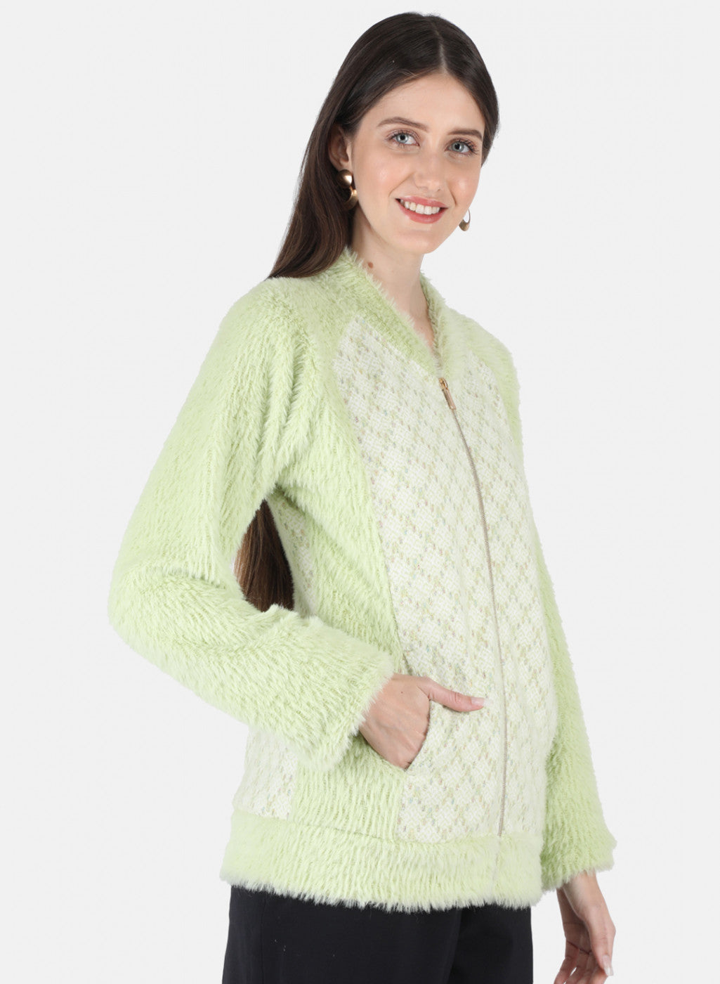 Women Green Jaquard Sweatshirt