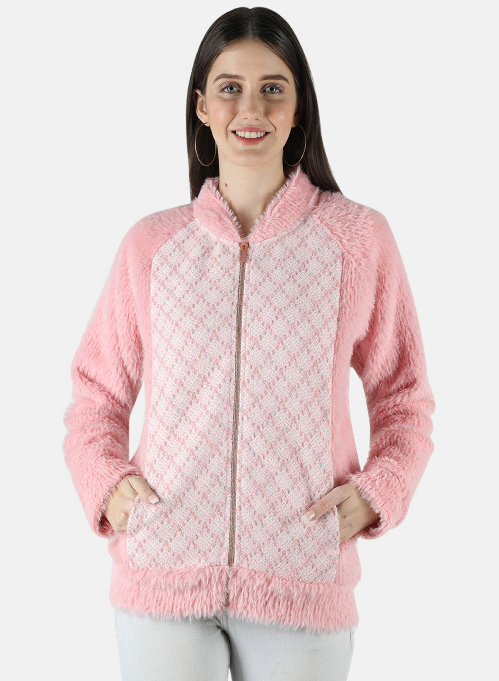 Women Pink Jaquard Sweatshirt