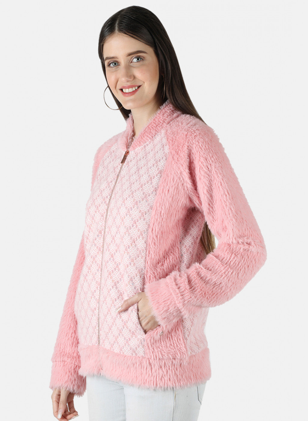 Women Pink Jaquard Sweatshirt