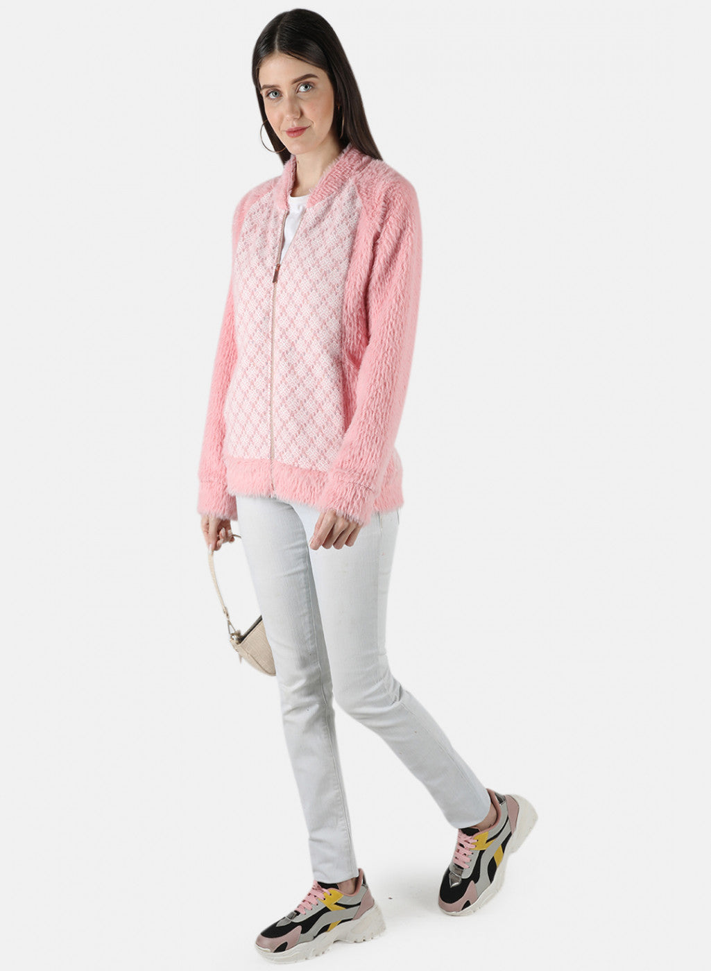 Women Pink Jaquard Sweatshirt