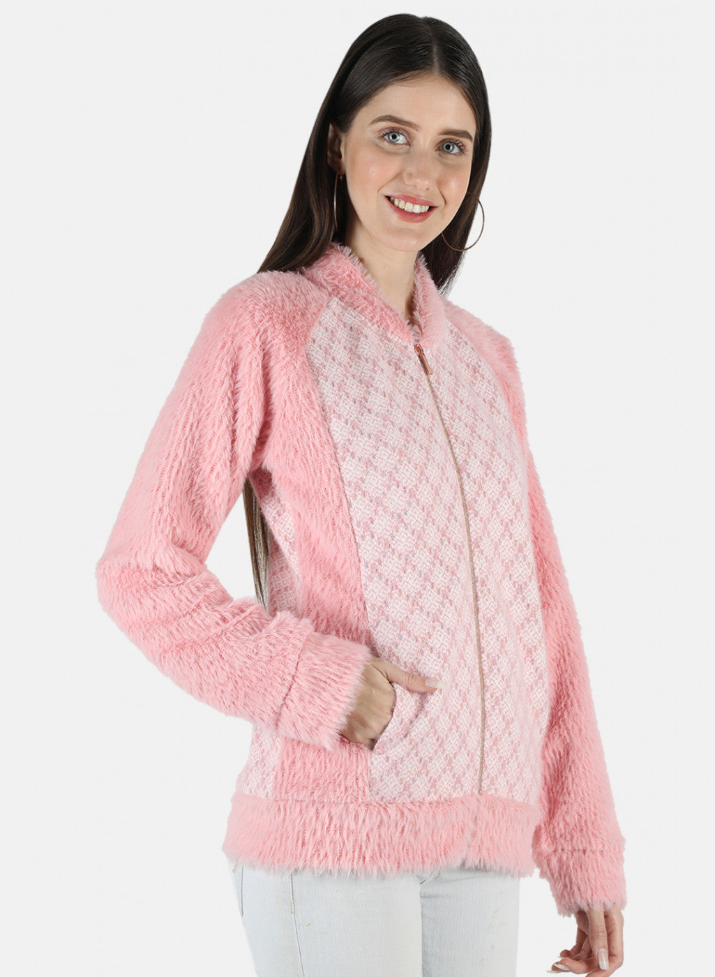 Women Pink Jaquard Sweatshirt