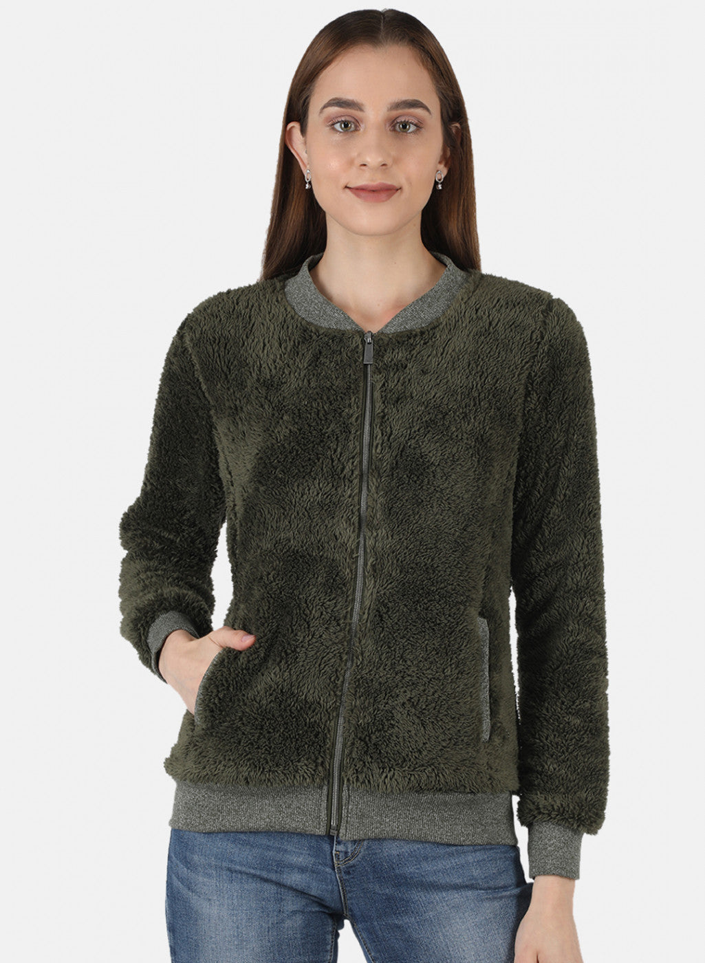 Women Green Solid Sweatshirt