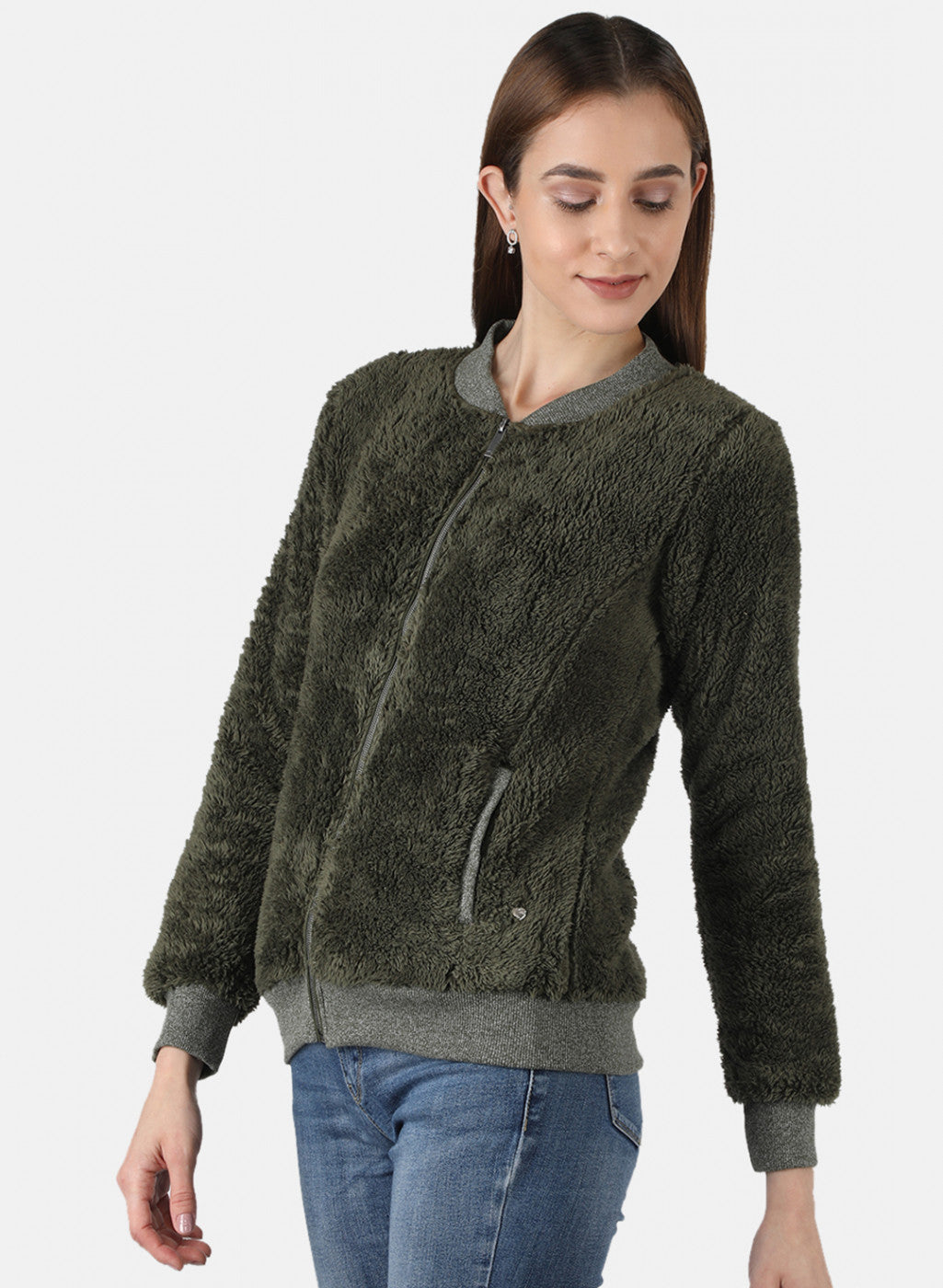 Women Green Solid Sweatshirt