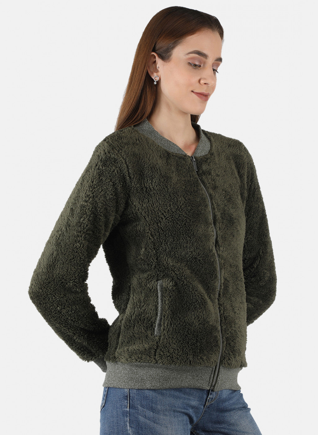 Women Green Solid Sweatshirt