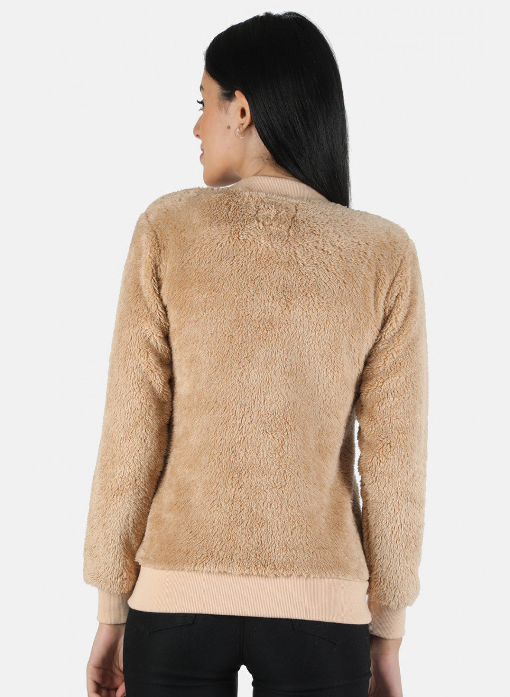 Women Beige Solid Sweatshirt