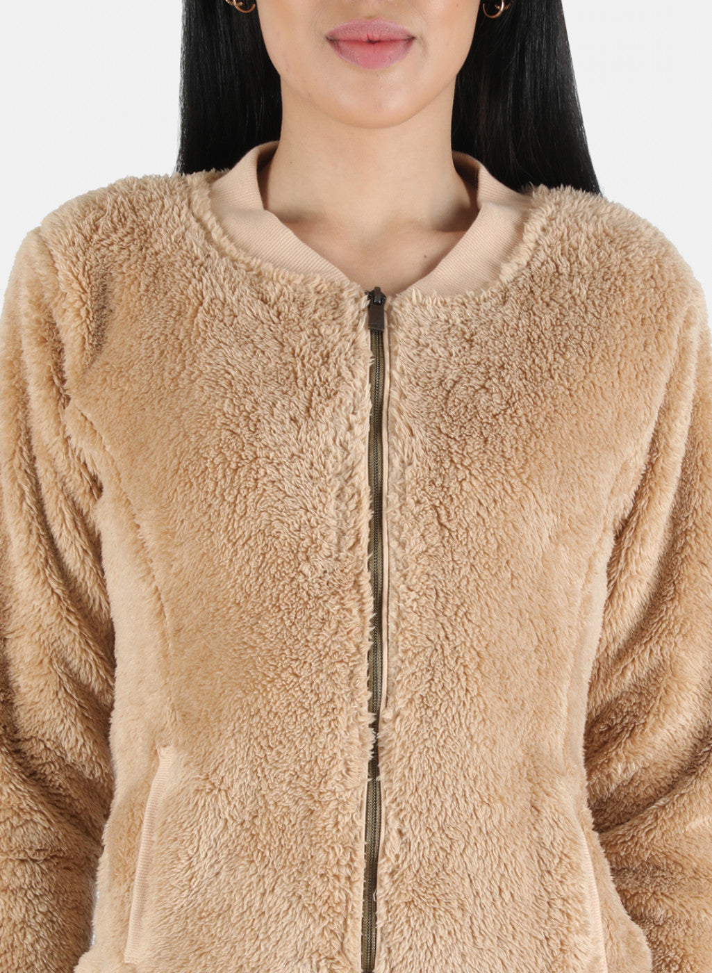 Women Beige Solid Sweatshirt