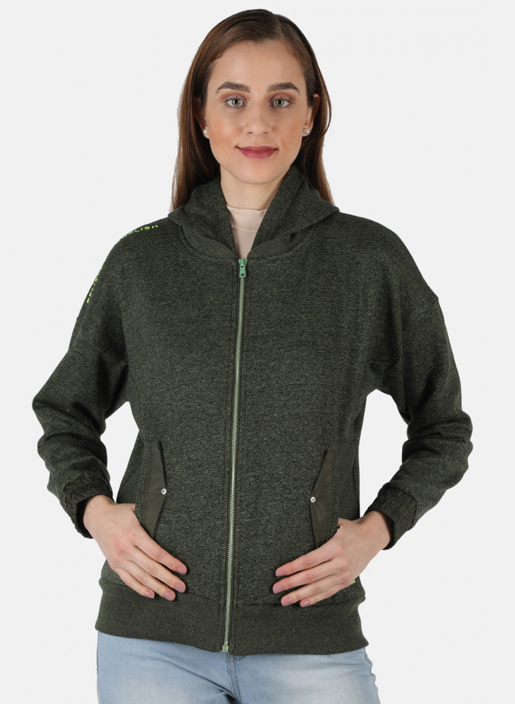 Women Olive Solid Sweatshirt