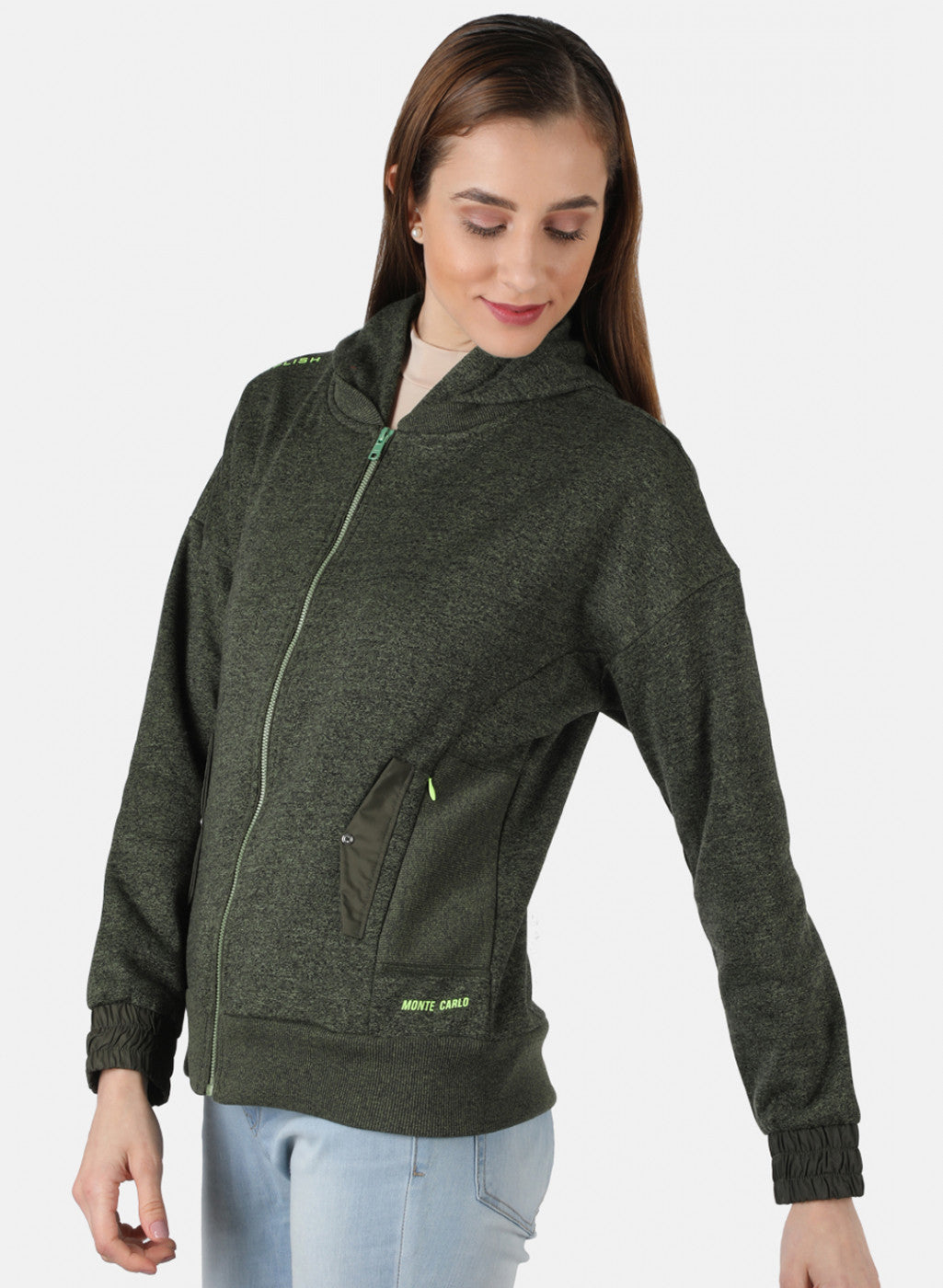 Women Olive Solid Sweatshirt