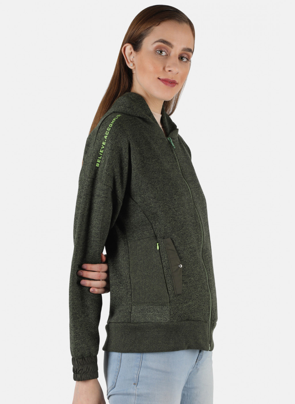 Women Olive Solid Sweatshirt