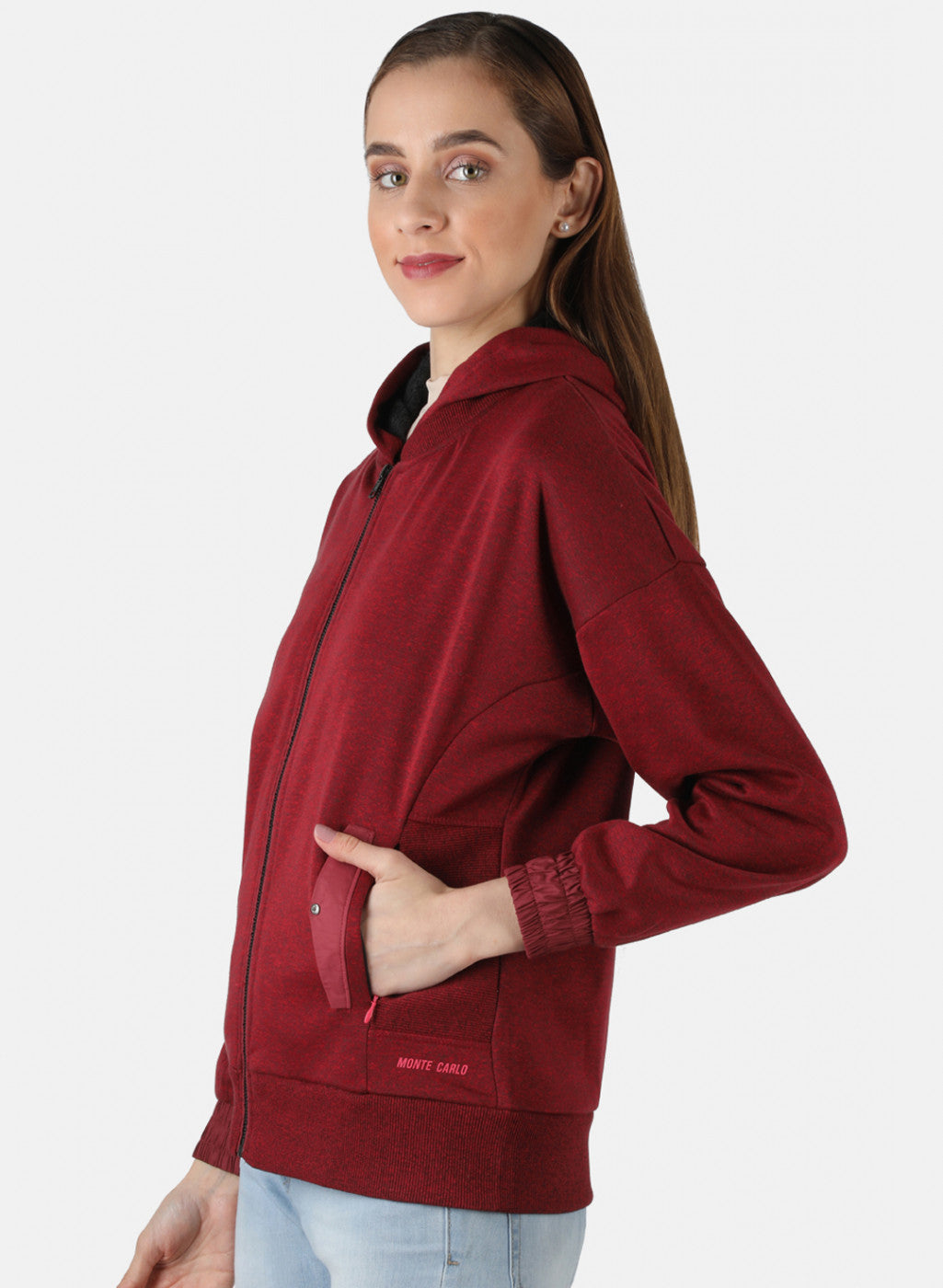 Women Maroon Solid Sweatshirt