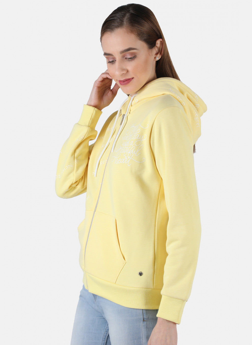 Women Yellow Printed Sweatshirt