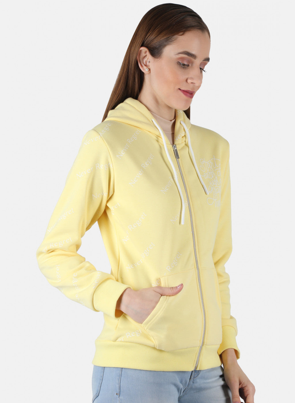 Women Yellow Printed Sweatshirt